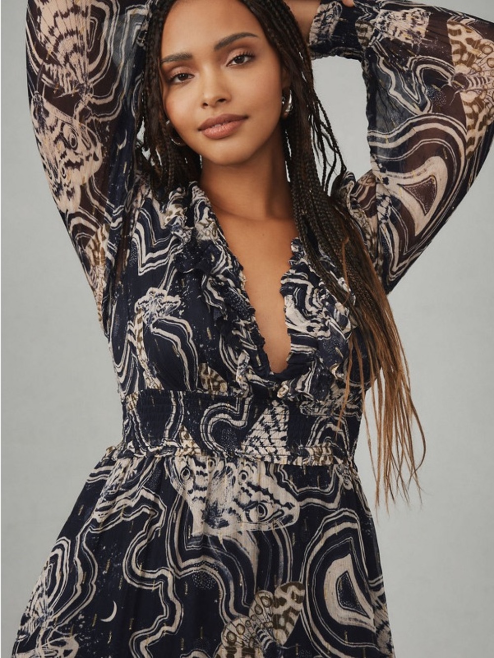 Anthropologie X Printer Johnson Long Sleeve Midi Dress Boho Date Night View 5
